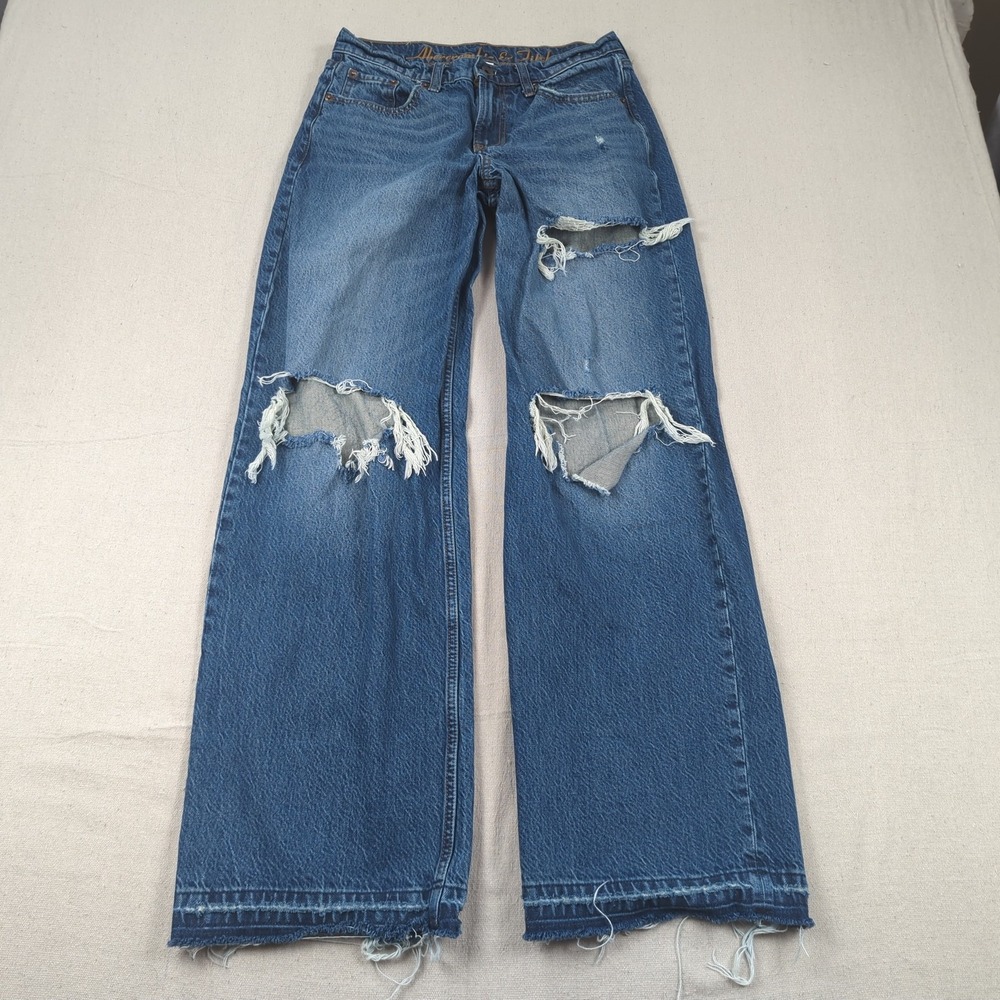 Abercrombie Fitch Jeans Womens 25 Blue Long Low Rise Ultra Loose Wide Leg Boho
